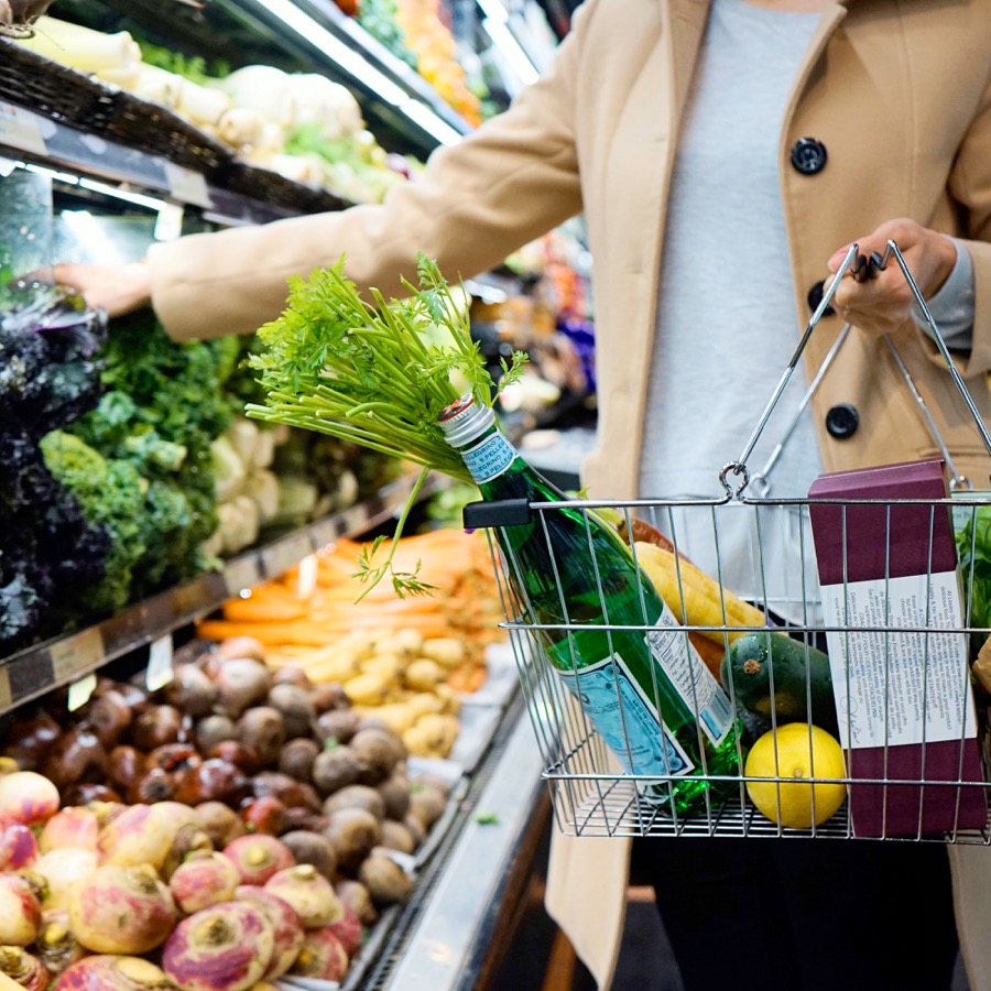 Shopping basket with groceries