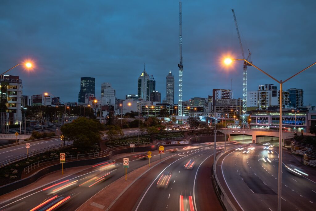 Perth highway at night