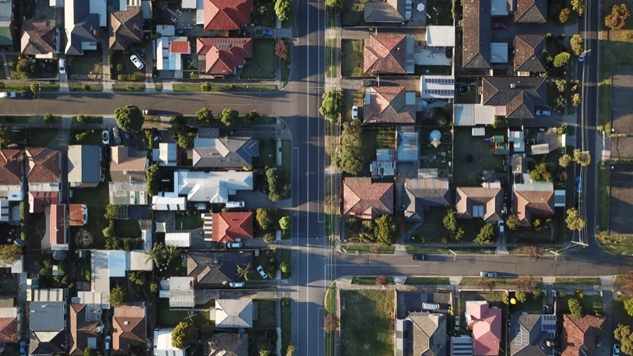 An aerial view of residential houses in Australia